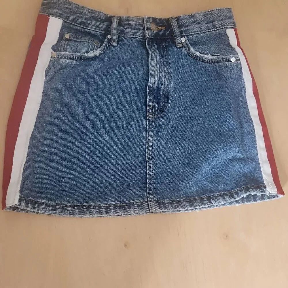 Zara authentic denim by TRF distressed mini skirt with stripes women's size S
